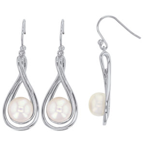 boucles oreilles goutte à armature torsadee perle eau douce lvl