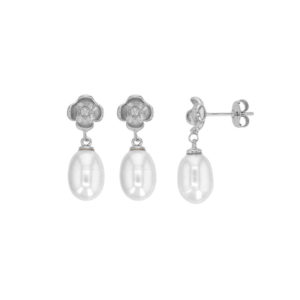 boucles oreilles perle eau douce argent fleur rhodie lvl