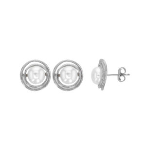 boucles oreilles perle eau douce encerclee argent rhodie lvl