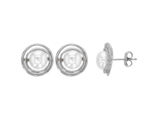 boucles oreilles perle eau douce encerclee argent rhodie lvl