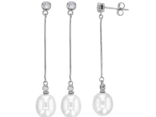 boucles oreilles perle eau douce et oxyde de zirconium argent rhodie lvl