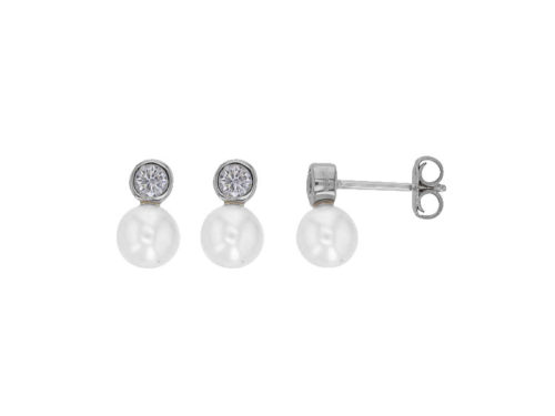 boucles oreilles perle eau douce et oxyde de zirconium serti clos puces lvl