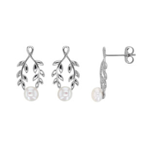 boucles oreilles perle eau douce feuilles argent rhodie lvl