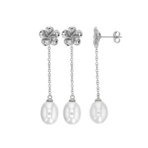 boucles oreilles perle eau douce fleur argent rhodie lvl