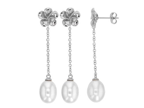 boucles oreilles perle eau douce fleur argent rhodie lvl