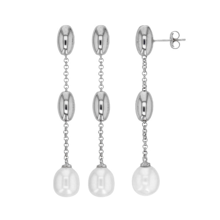 boucles oreilles perle eau douce ovales argent rhodie lvl