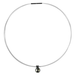 collier acier blanc avec perle de tahiti ronde fermoir baionnette lvl BL