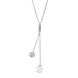 collier perle eau douce et boule argent rhodie lvl