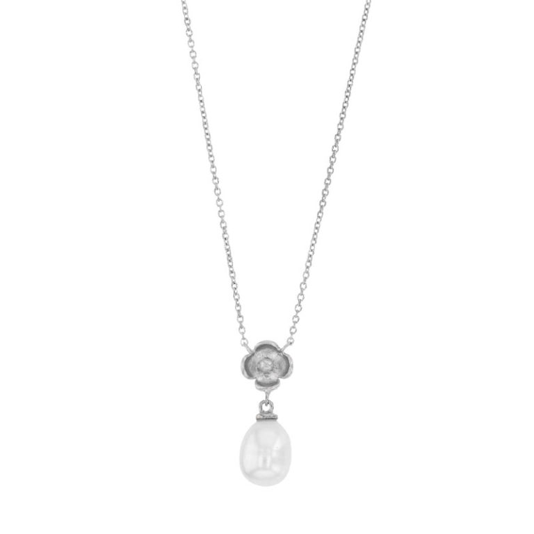 collier perle eau douce fleur argent rhodie lvl